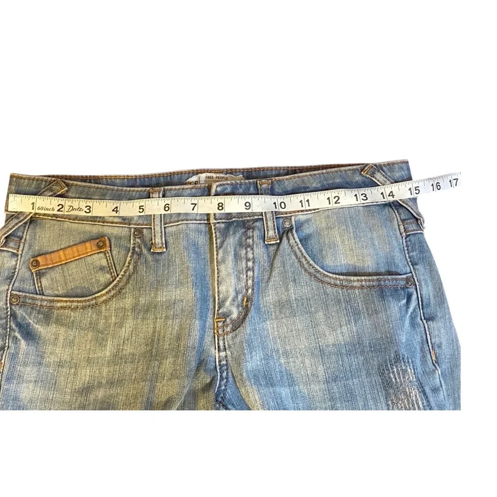 Free People Jeans Low Rise Straight W27x 30 Light Wash Sashiko Stitching Boho‎